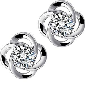 Sterling silver floral halo CZ studs.